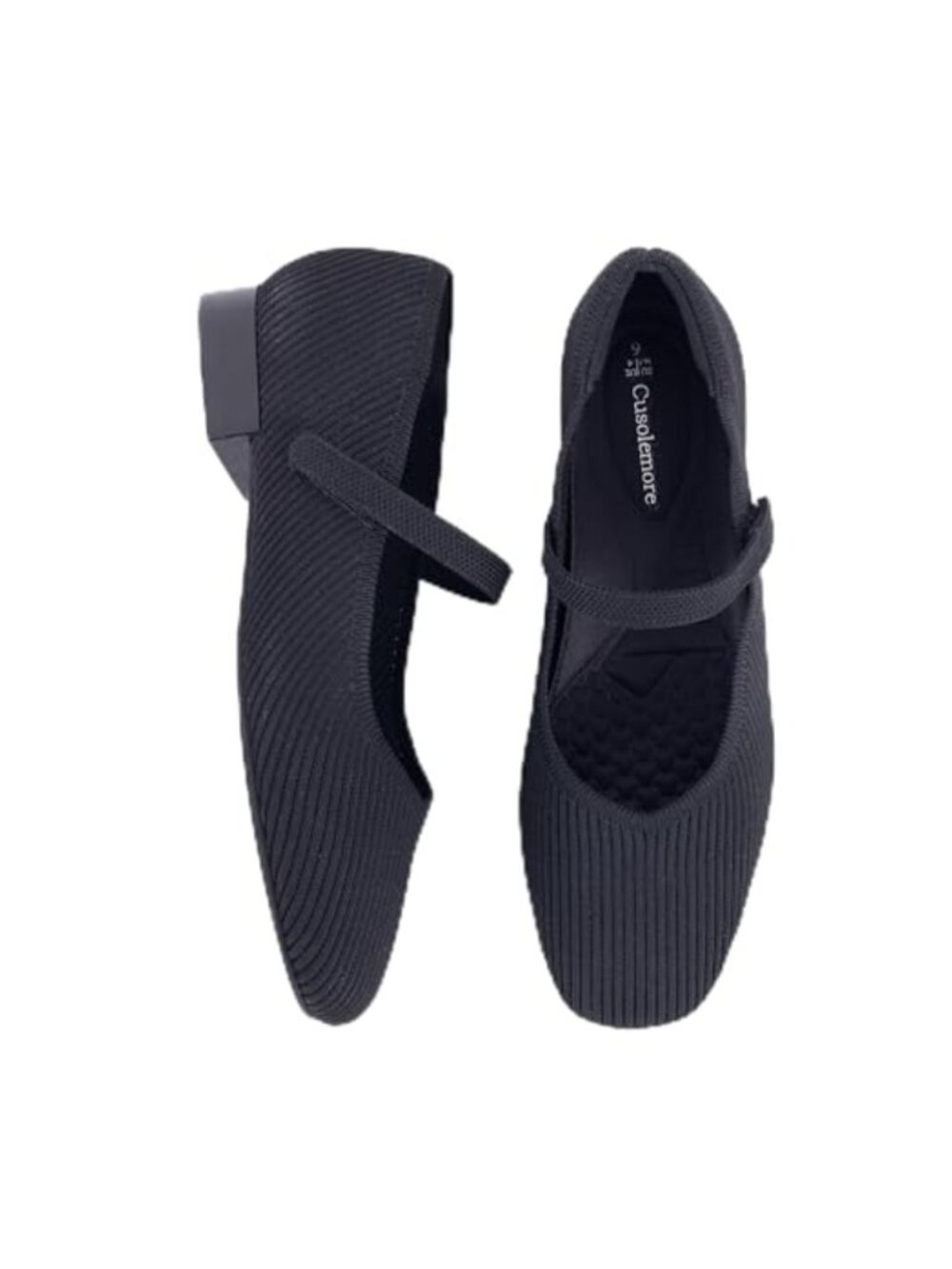 Women's Mary Jane Flats Arch Support Square Toe Knit Comfort Dress Shoes